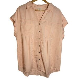 Style & Co Sleeveless Button Down Shirt Peach Pockets Plus Size XL Extra Large